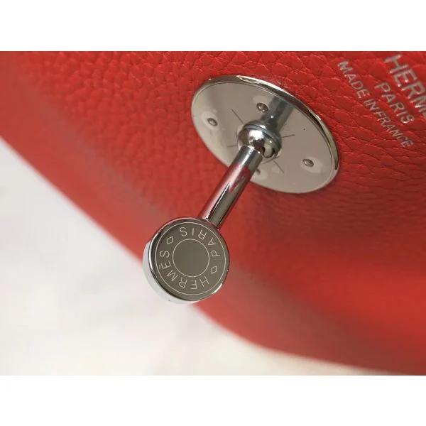 Hermes Lindy 26cm Bag In Red Clemence Leather PHW - Image 5
