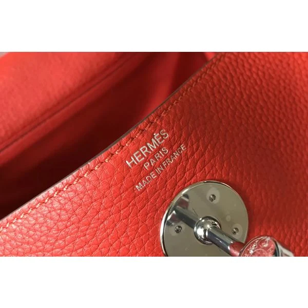 Hermes Lindy 26cm Bag In Red Clemence Leather PHW - Image 6