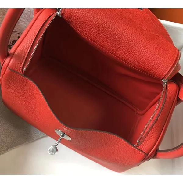 Hermes Lindy 26cm Bag In Red Clemence Leather PHW - Image 7