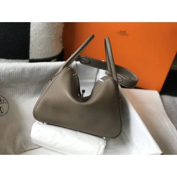 Hermes Lindy 26cm Bag In Taupe Grey Clemence Leather - Image 2