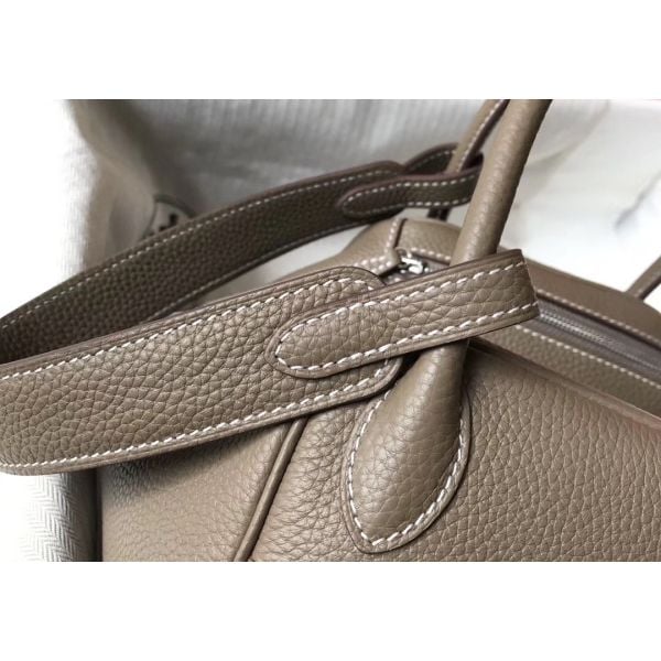 Hermes Lindy 26cm Bag In Taupe Grey Clemence Leather - Image 5