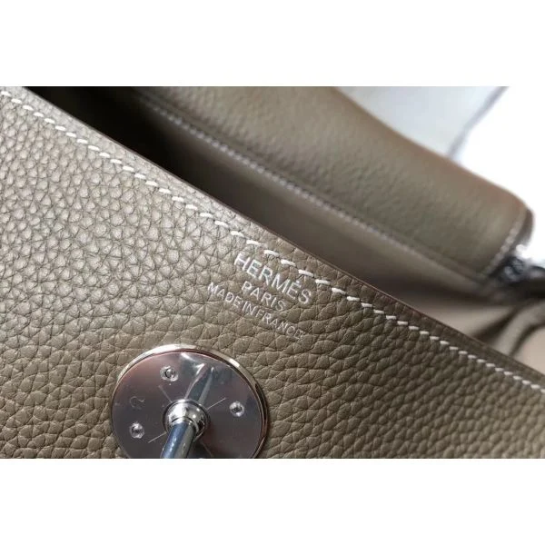 Hermes Lindy 26cm Bag In Taupe Grey Clemence Leather - Image 6
