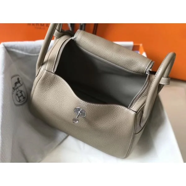 Hermes Lindy 26cm Bag In Gris Tourterelle Clemence Leather PHW - Image 8
