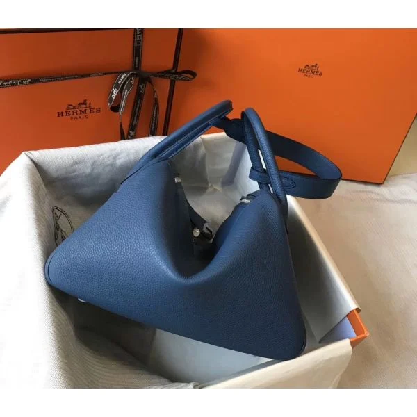 Hermes Lindy 30cm Bag In Blue Agate Clemence Leather PHW - Image 2