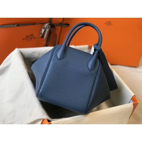 Hermes Lindy 30cm Bag In Blue Agate Clemence Leather PHW - Image 3