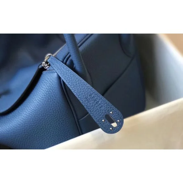Hermes Lindy 30cm Bag In Blue Agate Clemence Leather PHW - Image 5