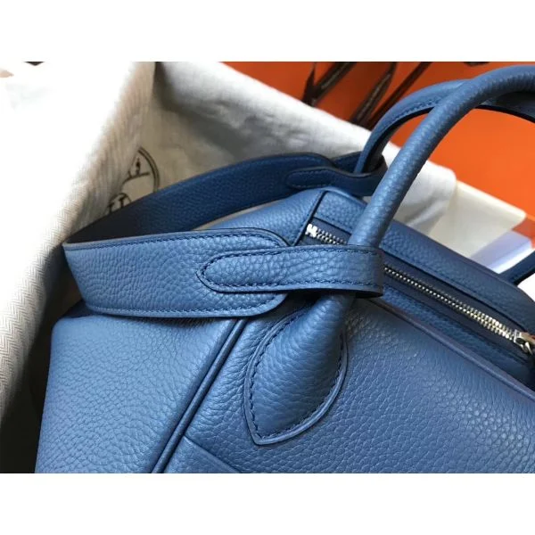 Hermes Lindy 30cm Bag In Blue Agate Clemence Leather PHW - Image 7