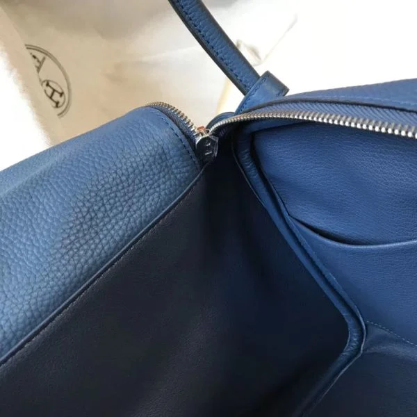 Hermes Lindy 30cm Bag In Blue Agate Clemence Leather PHW - Image 8