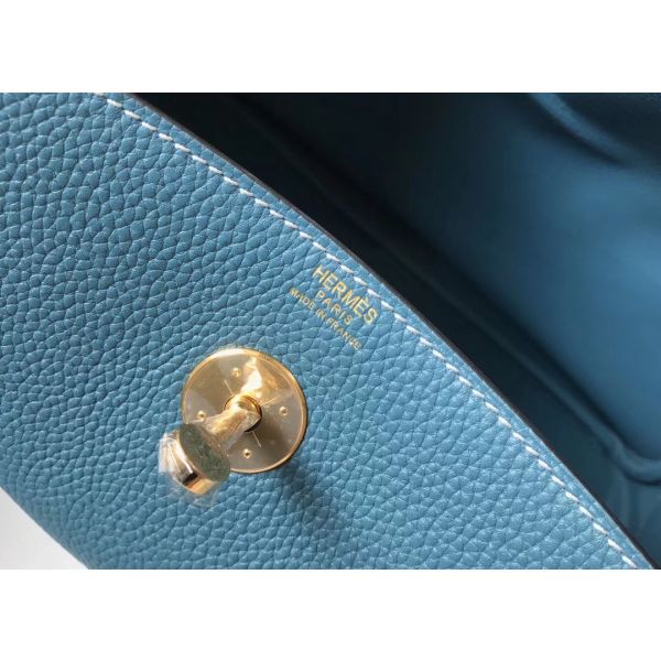 Hermes Lindy 30cm Bag In Blue Jean Clemence Leather GHW - Image 6