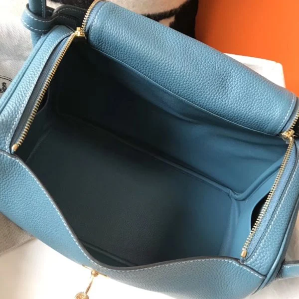 Hermes Lindy 30cm Bag In Blue Jean Clemence Leather GHW - Image 7