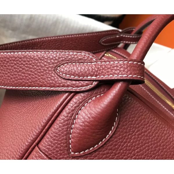 Hermes Lindy 30cm Bag In Bordeaux Clemence Leather GHW - Image 4