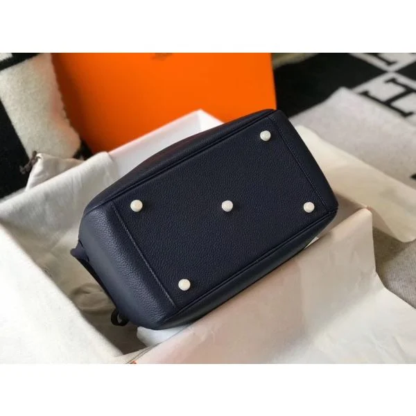 Hermes Lindy 30cm Bag In Navy Blue Clemence Leather GHW - Image 3