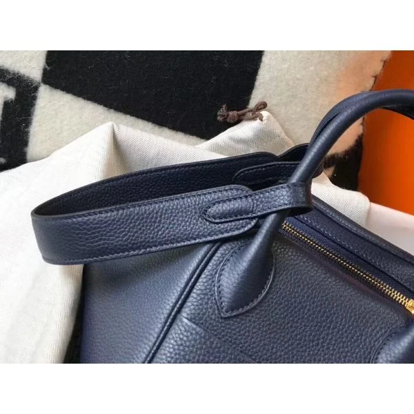 Hermes Lindy 30cm Bag In Navy Blue Clemence Leather GHW - Image 5