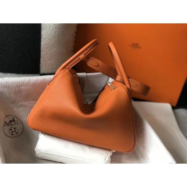 Hermes Lindy 30cm Bag In Orange Clemence Leather GHW - Image 2