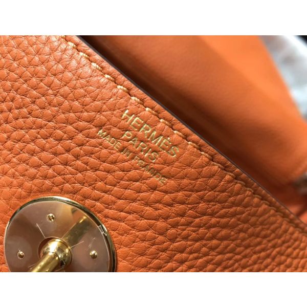 Hermes Lindy 30cm Bag In Orange Clemence Leather GHW - Image 7