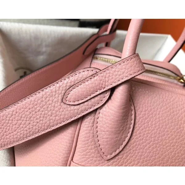Hermes Lindy 30cm Bag In Pink Clemence Leather GHW - Image 3