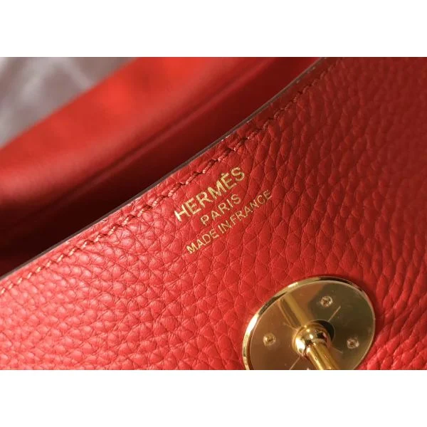 Hermes Lindy 30cm Bag In Red Clemence Leather GHW - Image 6