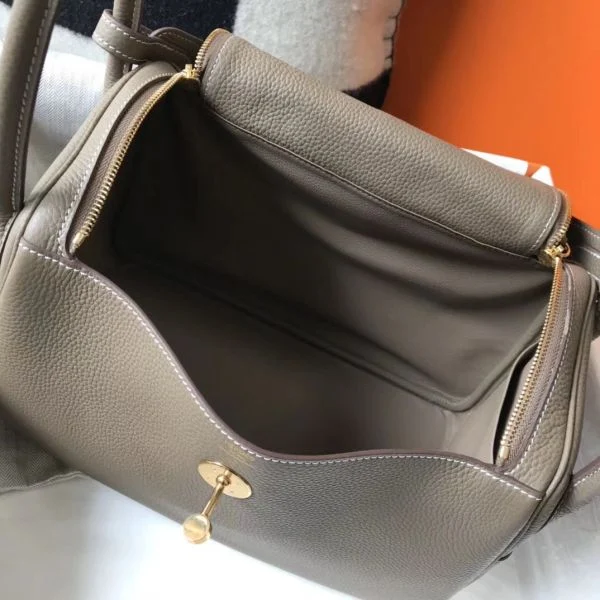 Hermes Lindy 30cm Bag In Taupe Clemence Leather GHW - Image 8