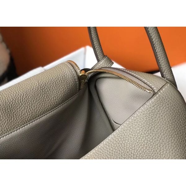 Hermes Lindy 30cm Bag In Gris Tourterelle Clemence Leather GHW - Image 7