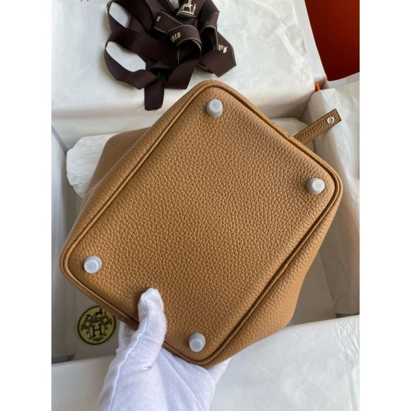 Hermes Picotin Lock 18 Handmade Bag in Biscuit Clemence Leather - Image 8