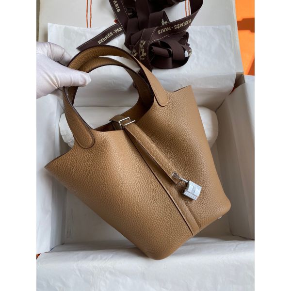Hermes Picotin Lock 18 Handmade Bag in Chai Clemence Leather - Image 2