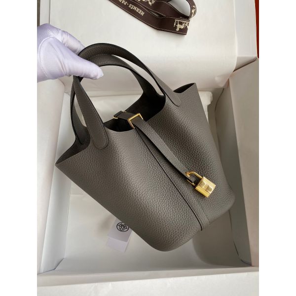 Hermes Picotin Lock 18 Handmade Bag in Etain Clemence Leather - Image 2