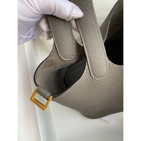 Hermes Picotin Lock 18 Handmade Bag in Etain Clemence Leather - Image 6