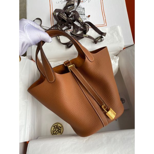Hermes Picotin Lock 18 Handmade Bag in Gold Clemence Leather - Image 2