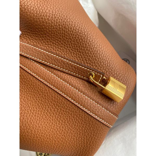 Hermes Picotin Lock 18 Handmade Bag in Gold Clemence Leather - Image 3