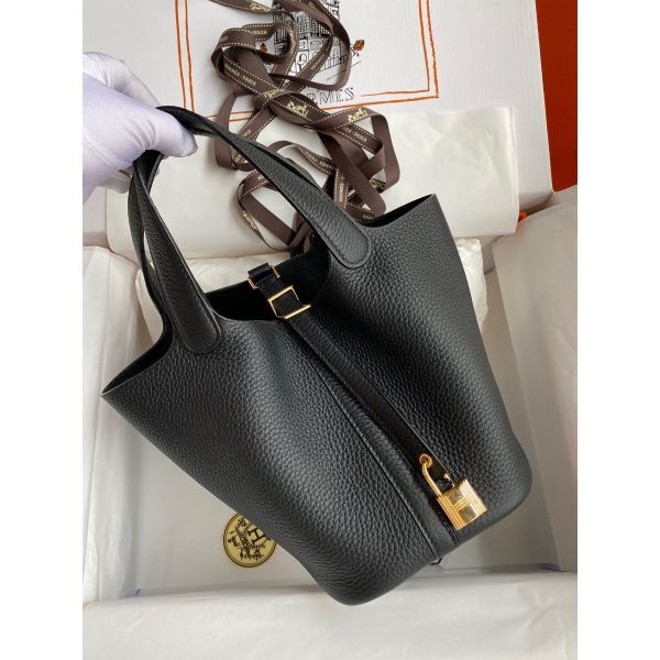 Hermes Picotin Lock 18 Handmade Bag in Black Clemence Leather - Image 2
