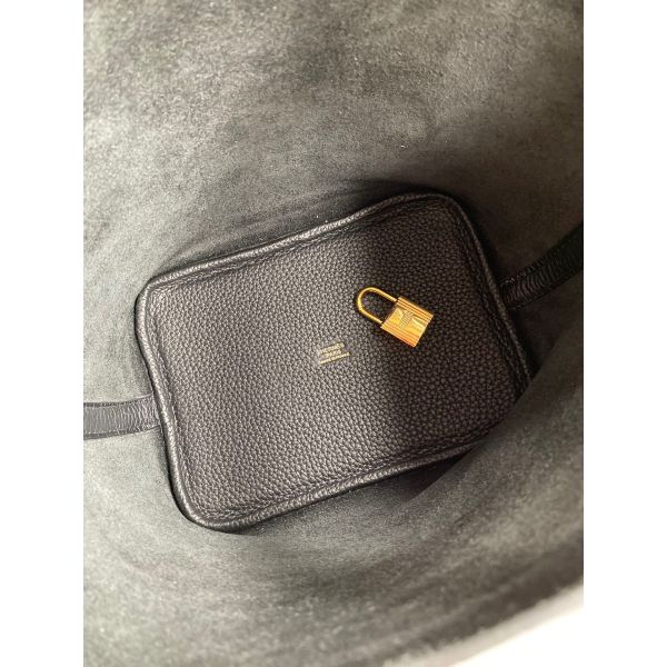 Hermes Picotin Lock 18 Handmade Bag in Black Clemence Leather - Image 6