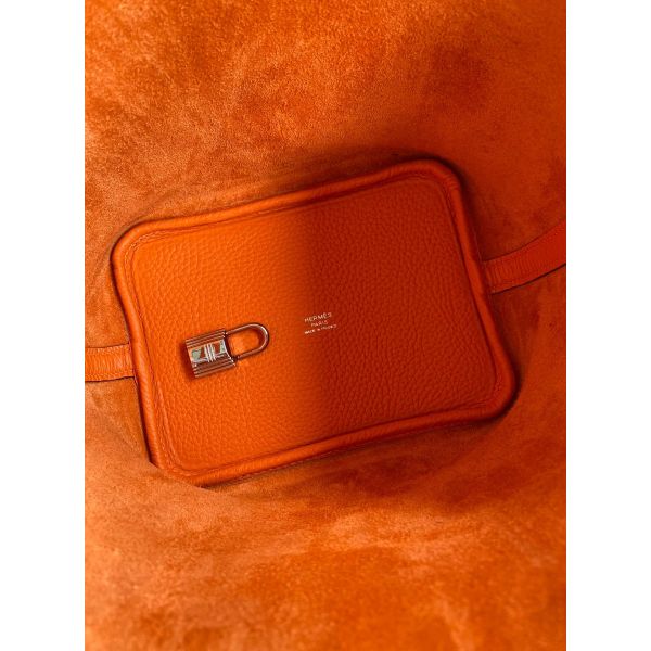 Hermes Picotin Lock 18 Handmade Bag in Orange Clemence Leather - Image 6
