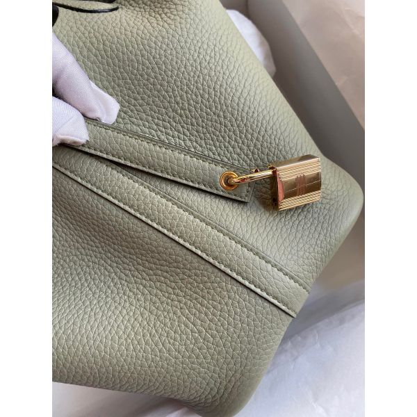 Hermes Picotin Lock 18 Handmade Bag in Sauge Clemence Leather - Image 3