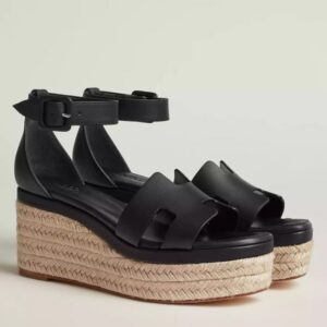 Hermes Elda Espadrilles in Black Leather