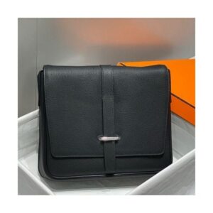Hermes Steve Light Junior Messenger Bag in Black Clemence Leather