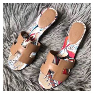 Hermes Camel Swift Oasis Sandals with Botanique Printed