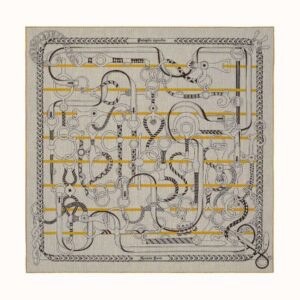 Hermes Grey/Yellow Panoplie Equestre Eyeliner Shawl 140