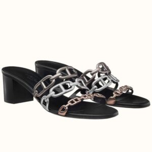 Hermes Tandem Sandals In Gold/Silver Lambskin