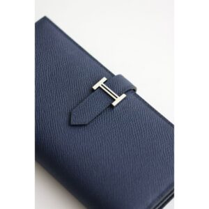Hermes Bearn Long Handmade Wallet in Blue Saphir Epsom Calfskin