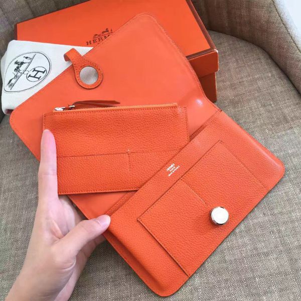 Hermes Dogon Duo Wallet In Orange Clemence Leather - Image 3