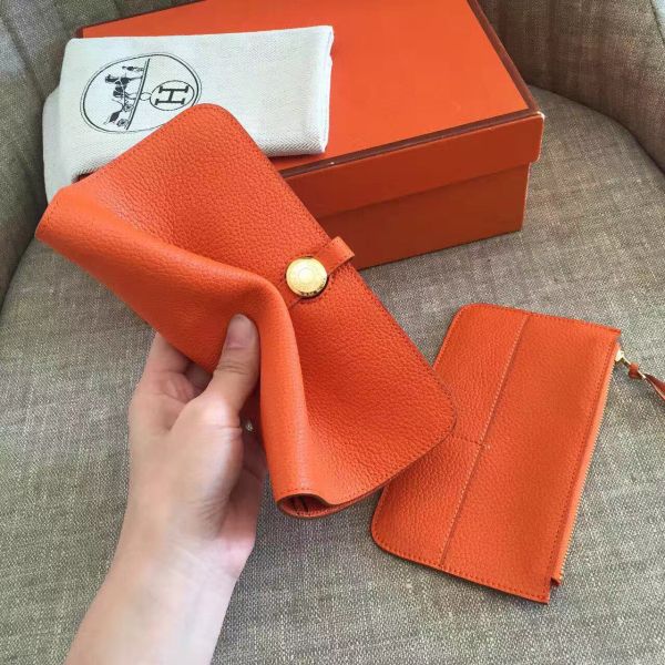 Hermes Dogon Duo Wallet In Orange Clemence Leather - Image 6