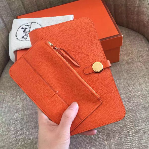 Hermes Dogon Duo Wallet In Orange Clemence Leather - Image 8